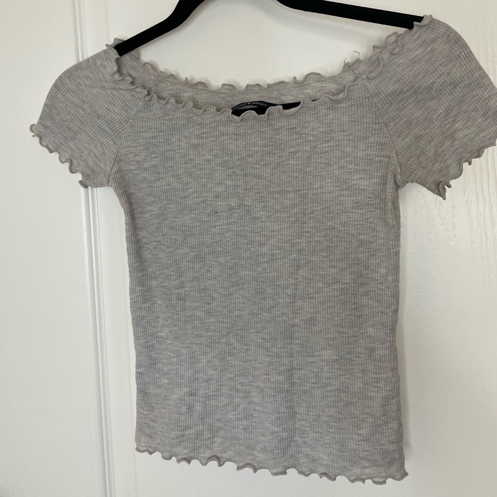 brandy melville off the shoulder lettuce edge top